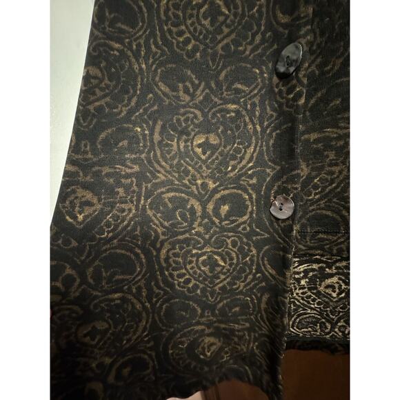 Chicos Travelers Cardigan Tank Set Sz 1 Brown Black Damask Broken Button - Picture 7 of 8